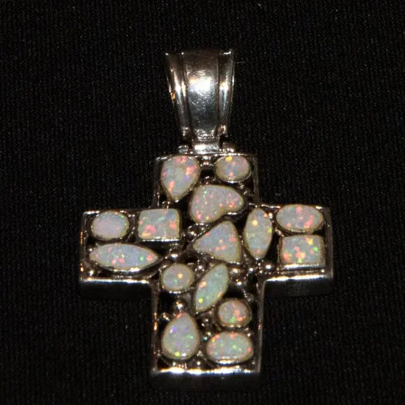 Vintage Sterling Silver and Opals Cross